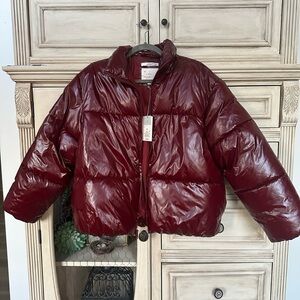 a new day Glossy Maroon Puffer Jacket